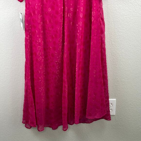 Taylor Pink Chiffon Clip-Dot Long Balloon Sleeve V-Neck Midi/Maxi Dress 6 NWT - Picture 10 of 14
